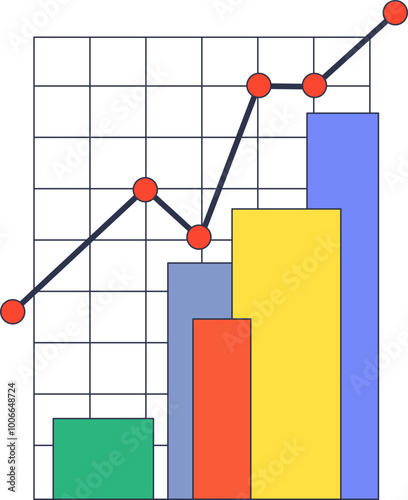 A bar graph with ascending bars and a line graph overlay, representing growth and progress.