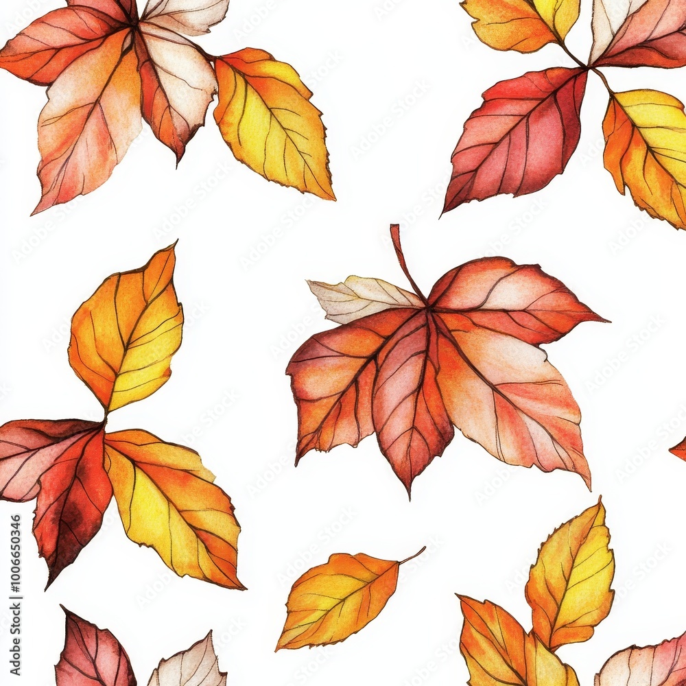Obraz premium Multicolored leaves on white background in autumn pattern