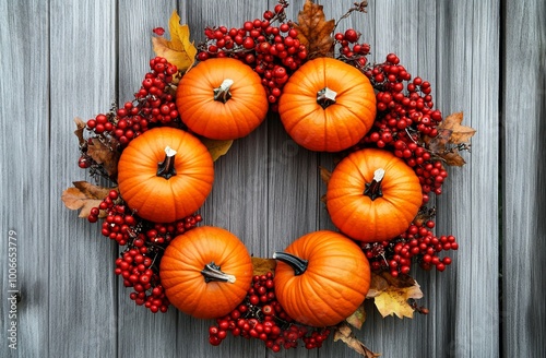 This colorful floral autumn door wreath was made from rosehip berries, rowan, dry flowers and oak leaves.