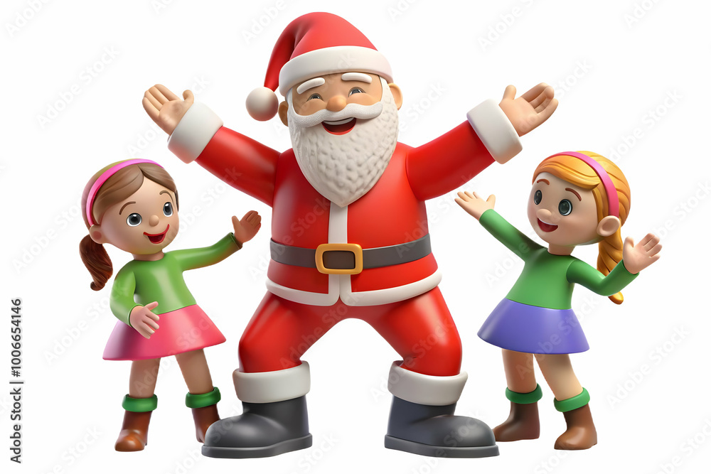 3D Santa Dancing with Children at Holiday Party � Capturing Fun Moments & Festive Energy in a Lively Atmosphere � 3D Icon on White Background 3D Santa Dancing with Children at Holiday Party � Capturing Fun Moments & Festive Energy in a Lively Atmosphere � 3D Icon on White Background