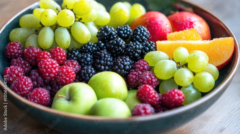 Bowl of Fresh Mixed Fruits on a Wooden Table Bowl of Fresh Mixed Fruits on a Wooden Table