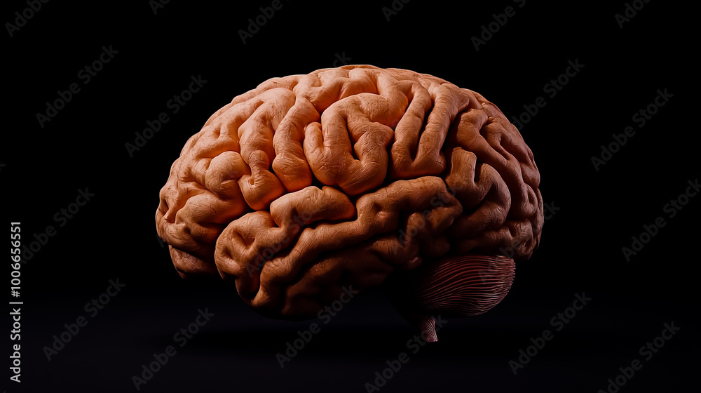 3D rendering of a human brain on a black background. 3D rendering of a human brain on a black background.
