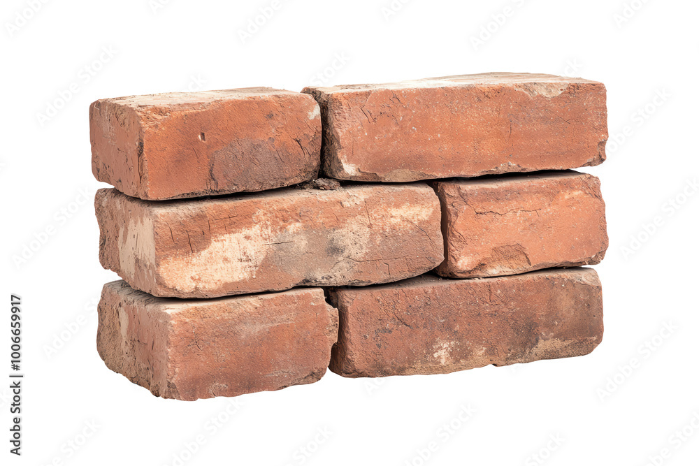 Set of rustic red bricks arranged on transparent background. Set of rustic red bricks arranged on transparent background.