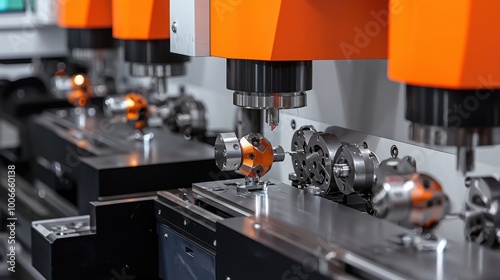 High-tech industrial machines equipped with precise cutting tools for effective machining processes in a modern workshop. photo