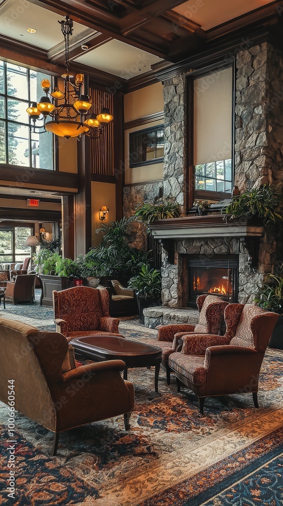 Cozy living room interior featuring elegant furniture, a stone fireplace, and warm lighting, creating a welcoming atmosphere. Cozy living room interior featuring elegant furniture, a stone fireplace, and warm lighting, creating a welcoming atmosphere.
