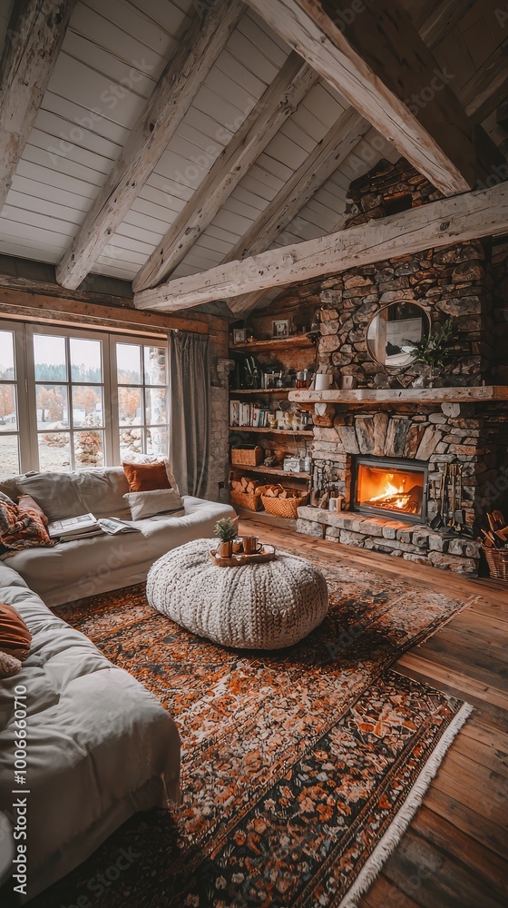 Cozy living room with rustic decor, a stone fireplace, warm lighting, and inviting furniture, perfect for relaxation and warmth. Cozy living room with rustic decor, a stone fireplace, warm lighting, and inviting furniture, perfect for relaxation and warmth.