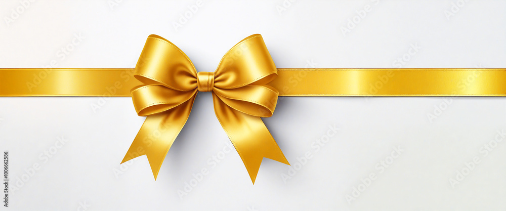 Golden ribbon bow wrapping a gift present holiday decoration