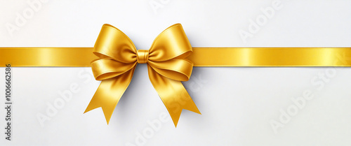 Golden ribbon bow wrapping a gift present holiday decoration