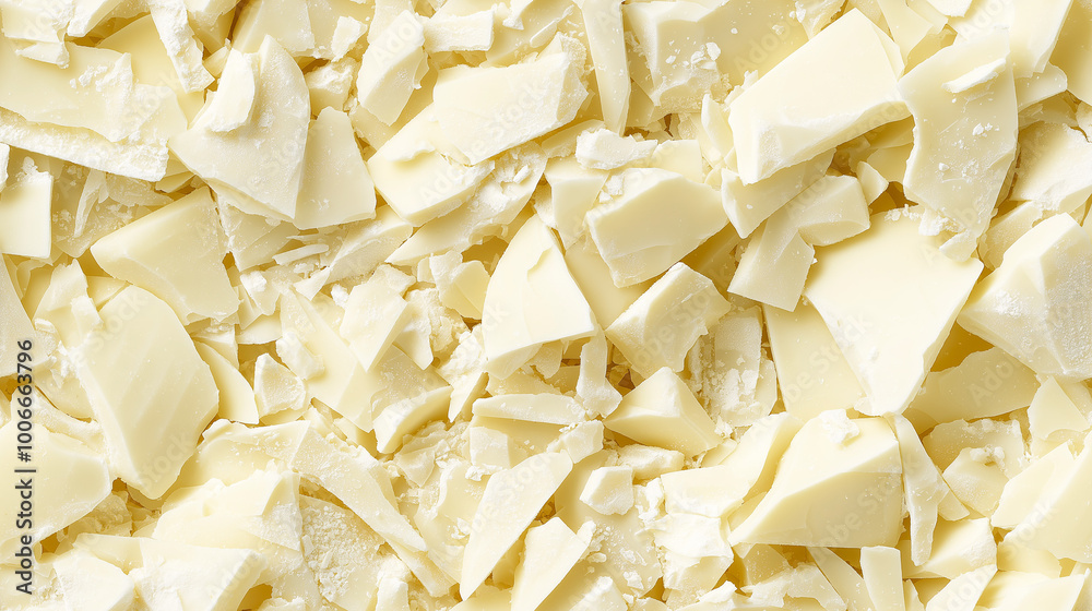 a close-up, top-down view of diced white chocolate flakes spread across the entire frame, filling the image with its creamy white color and delicate texture in irregular pieces a close-up, top-down view of diced white chocolate flakes spread across the entire frame, filling the image with its creamy white color and delicate texture in irregular pieces