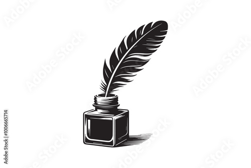 quill pen with ink v vector silhouette isolated in white background