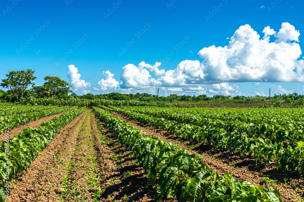aczapote plantation, located on the right side, isolated on panoramic blue background with copy space aczapote plantation, located on the right side, isolated on panoramic blue background with copy space