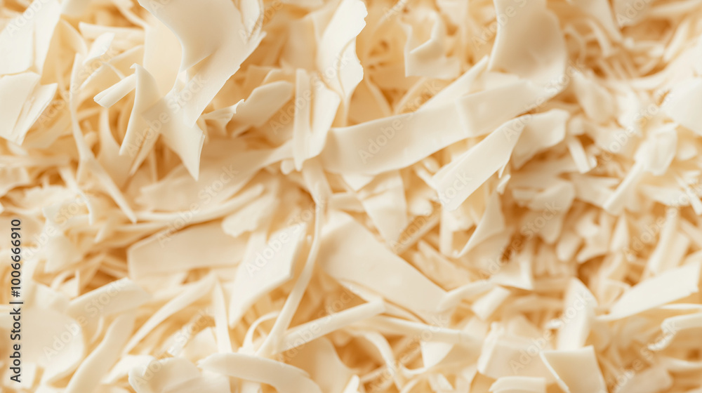 a close-up, top-down view of shredded white chocolate spread across the entire frame, filling the image with its creamy white color and delicate texture in thin, irregular shreds a close-up, top-down view of shredded white chocolate spread across the entire frame, filling the image with its creamy white color and delicate texture in thin, irregular shreds