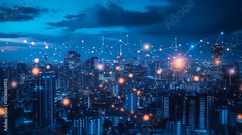 Wallpaper Mural Night Cityscape with Network Connections Torontodigital.ca