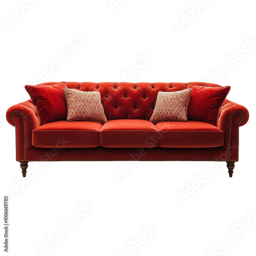 Red Velvet Sofa Isolated on a Transparent Background