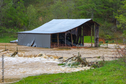 Barn flooded from Hurricane Helene