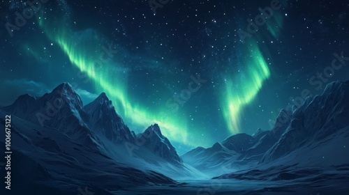 Northern lights Aurora borealis in the dark night sky fantastic illustration 