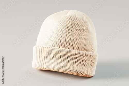 3D beanie mock-up with dynamic fabric movement, rendered with soft lighting and smooth shadows, customizable logo placement, 3D apparel, branding showcase photo