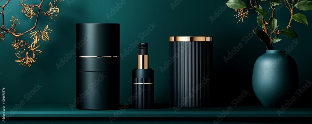 High-end makeup products on a dark luxury background High-end makeup products on a dark luxury background