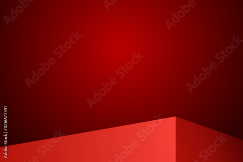 The corner of the red table with light shining down, Blank red product studio background, stage, podium for presentation vector illustration design for display cosmetic or beauty product