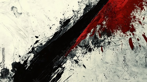 An abstract composition featuring bold black strokes and vivid red splashes, creating a dynamic and emotionally intense visual experience.