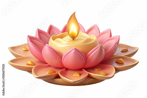 Vector Illustration of Loy Krathong Festival with Floating Petals, Isolated on White Background, Celebrating the Serenity and Beauty of Thai Tradition