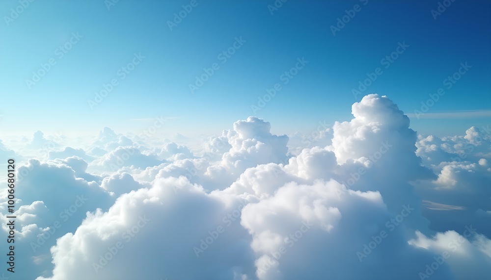 Fluffy Clouds on Clear Blue Sky 