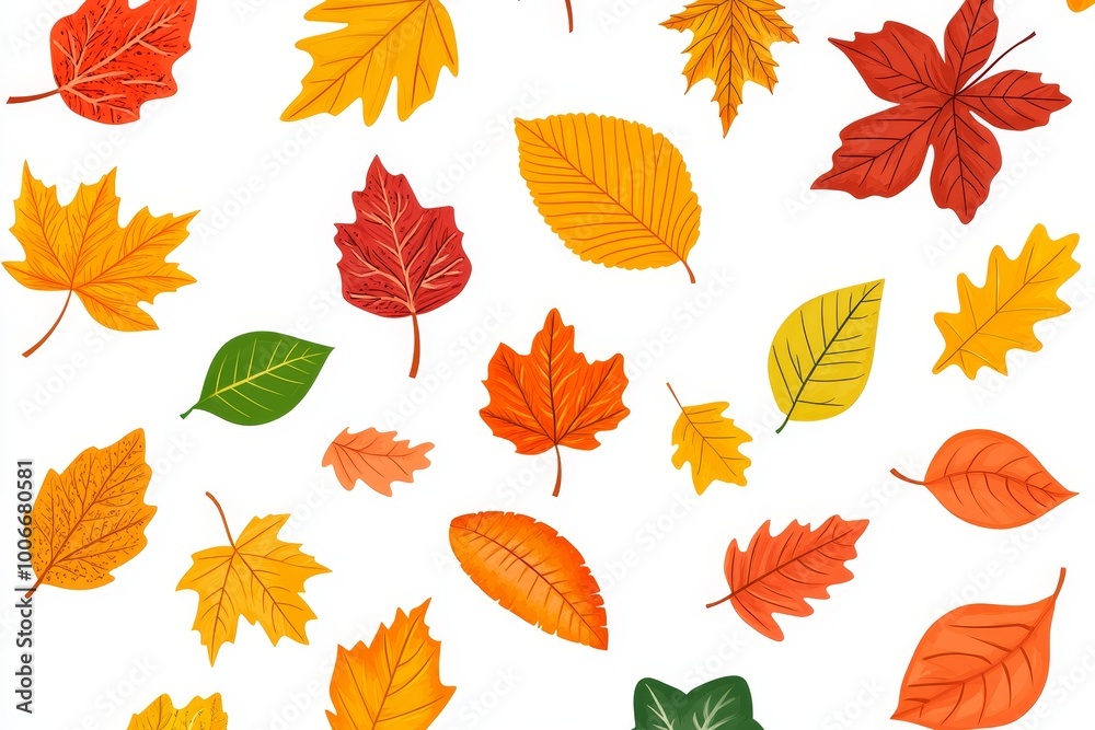 Obraz premium The modern background is decorated with autumn leaves in red, orange, brown, and yellow