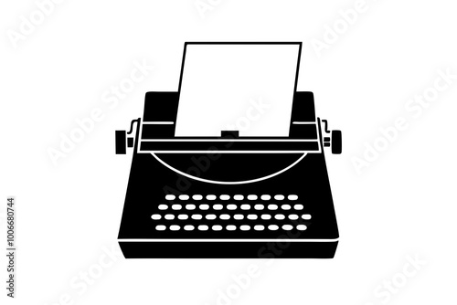 Vintage Typewriter with Sheet of Paper silhouette Vector Illustration