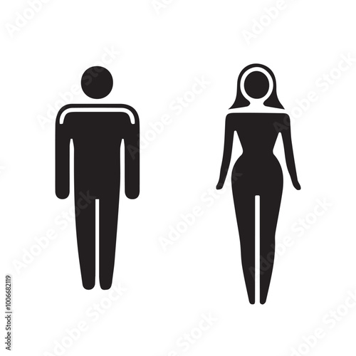 simple icon, male and female figure, flat design