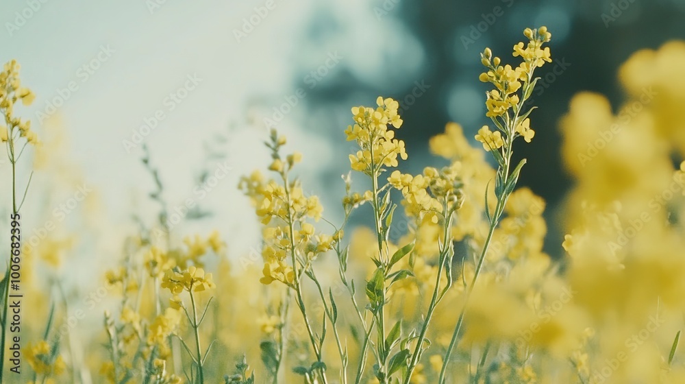 Obraz premium Bright Yellow Wildflowers in a Sunny Field