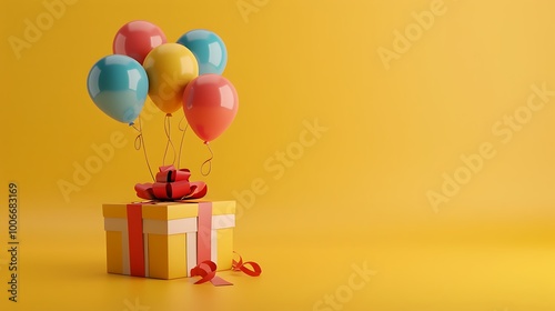 A colorful gift box with balloons, perfect for celebrations and parties.