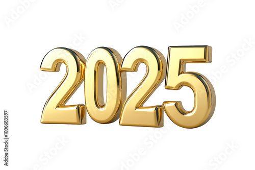 Golden inscription 2025 on a transparent background