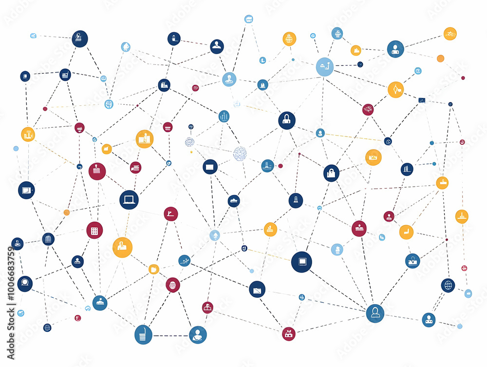 Flat Glossy White Background with Interconnected Network Nodes for Business Connectivity - Modern Vector Illustration with Ample Copy Space