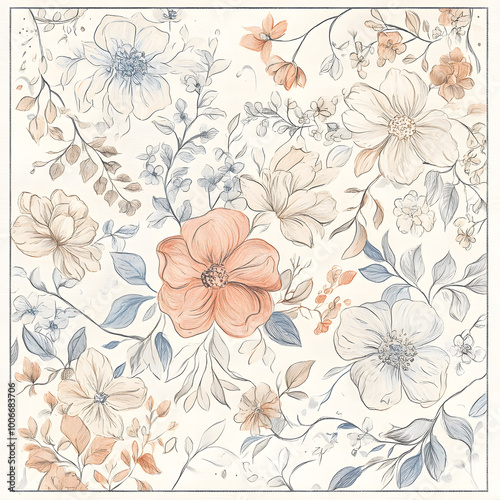 Hand-drawn 2D Doodle Tile and Carpet Patterns with White Borders – Geometric, Floral, and Abstract Designs