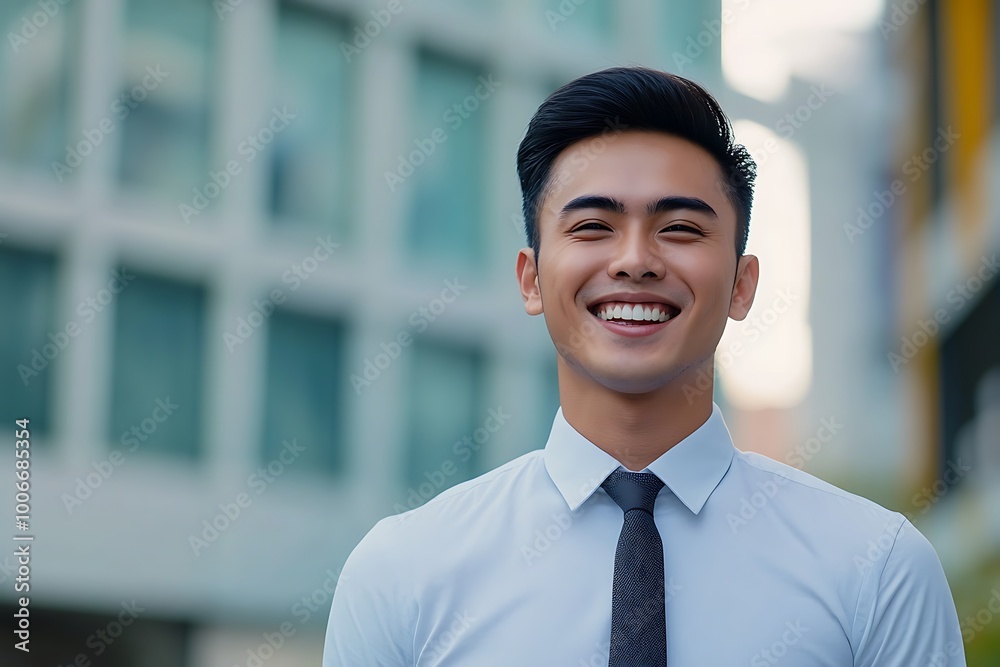 A smiling business man in a formal shirt standing outdoors, symbolizing confidence, success, and a positive outlook in professional life. A smiling business man in a formal shirt standing outdoors, symbolizing confidence, success, and a positive outlook in professional life.