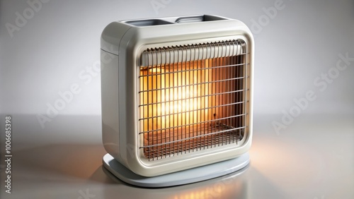 Modern electric heater with a glowing element and a sleek design in a minimalistic setting 