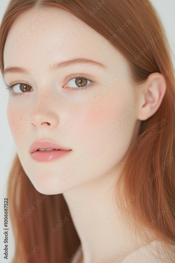 Natural Beauty Portrait of a Woman with Freckles and Soft Expression Natural Beauty Portrait of a Woman with Freckles and Soft Expression