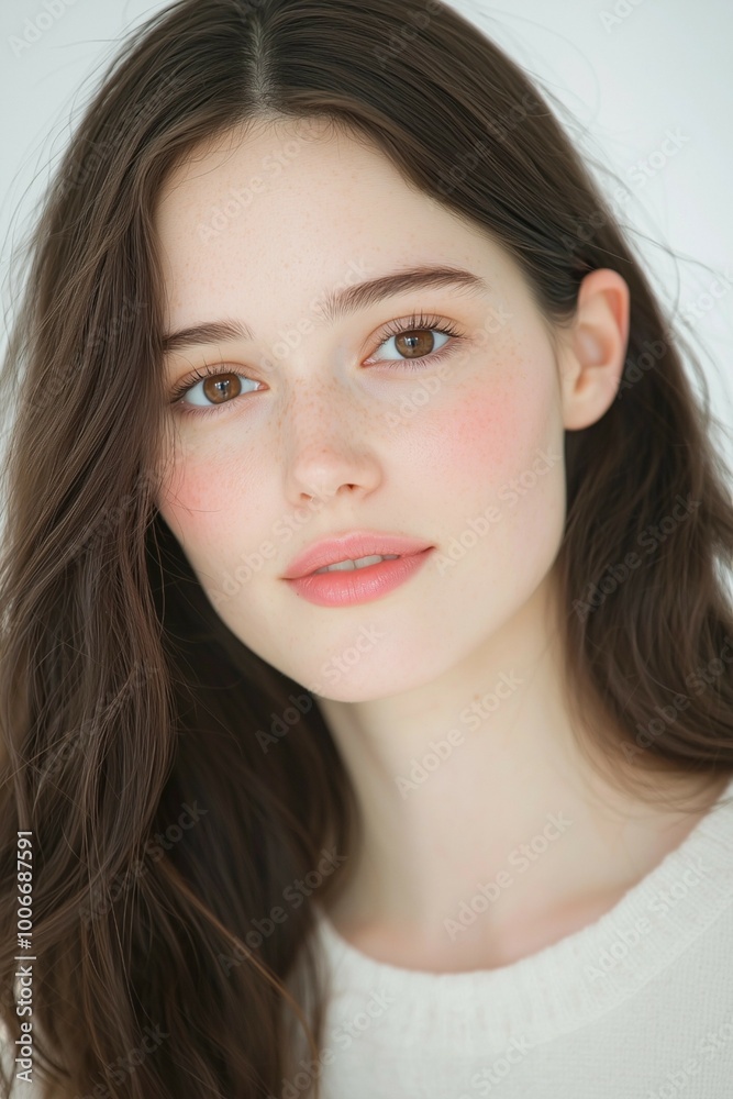 Natural Beauty Portrait of a Woman with Freckles and Soft Expression Natural Beauty Portrait of a Woman with Freckles and Soft Expression