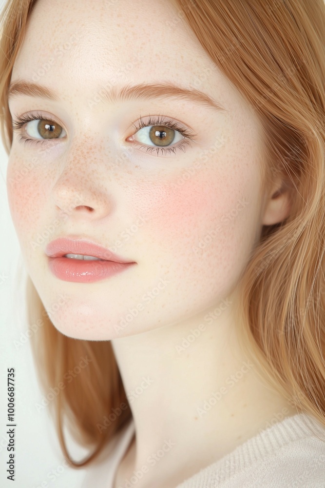 Natural Beauty Portrait of a Woman with Freckles and Soft Expression Natural Beauty Portrait of a Woman with Freckles and Soft Expression