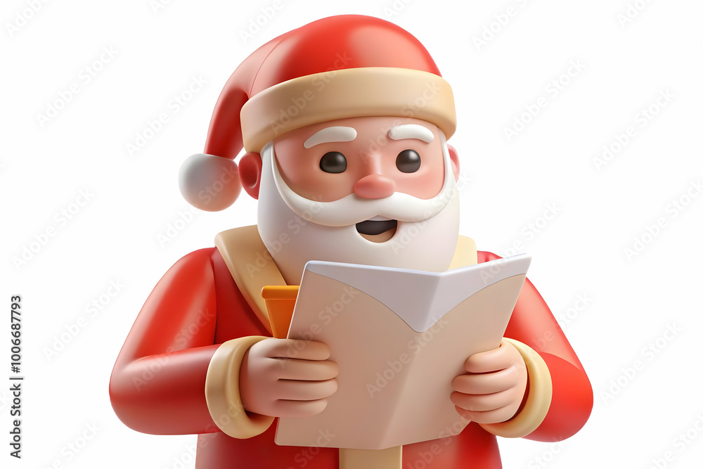 3D Icon of Santa Reading Heartfelt Letters from Children, Capturing Emotion and Excitement in a Touching Holiday Moment - Isolated on White Background 3D Icon of Santa Reading Heartfelt Letters from Children, Capturing Emotion and Excitement in a Touching Holiday Moment - Isolated on White Background
