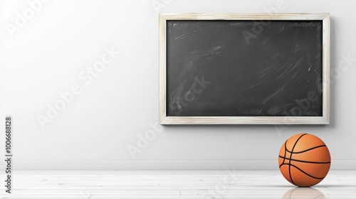 a basketball chalkboard strategy clipart, coaching tactic, 2D vector, clean black and white, isolated on white background photo