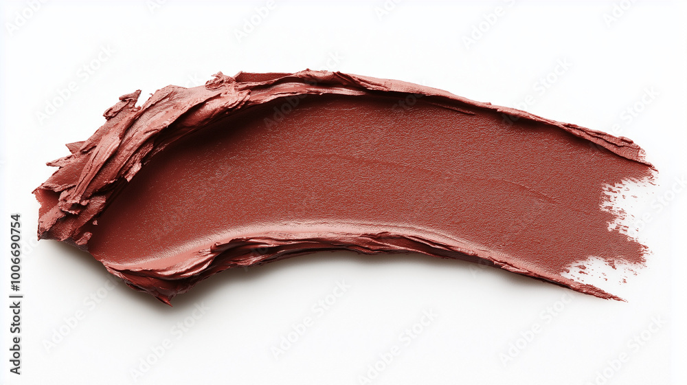 a single, elegant swatch of terracotta red lipstick on white background, with soft color gradients and subtle sheen to highlight the texture and glossiness of lip makeup