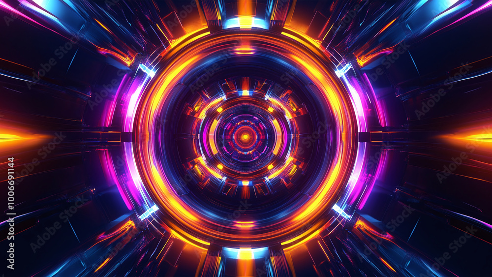 Neon Tunnel Vision with Symmetrical Patterns for Futuristic Backgrounds and Wallpapers Neon Tunnel Vision with Symmetrical Patterns for Futuristic Backgrounds and Wallpapers