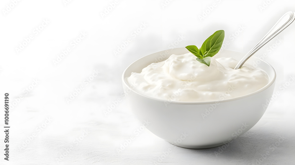 Kefir in a bowl with spoon breakfast element Kefir in a bowl with spoon breakfast element