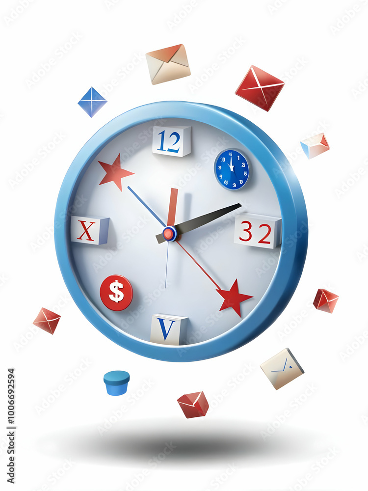 Gravity Defying Election Countdown Clock: Floating Icons on Clock Face Emphasize Urgency of Electoral Participation � Close-Up Photo Concept Gravity Defying Election Countdown Clock: Floating Icons on Clock Face Emphasize Urgency of Electoral Participation � Close-Up Photo Concept