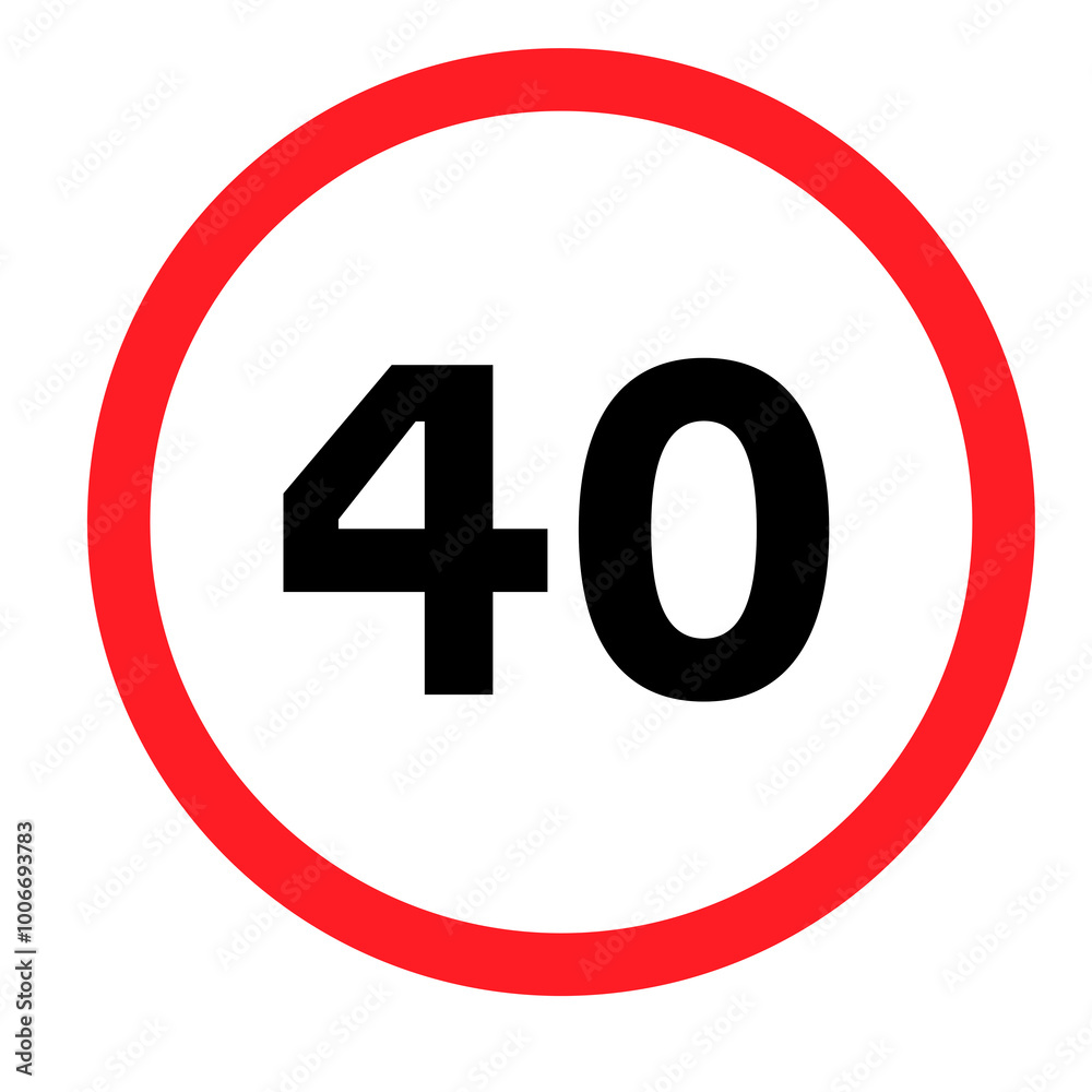 Speed limit sign 40 on a blank background. Ideal for traffic regulation, road safety, or urban planning.