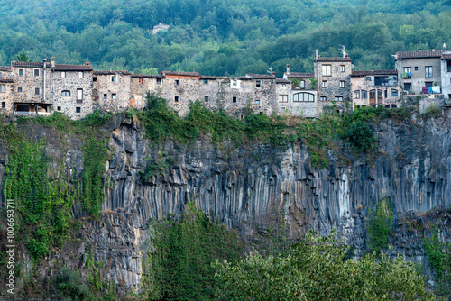 View from below of the Medieval village Castellfollit de la Roca. photo