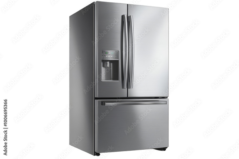 Large steel two-chamber refrigerator on a transparent background Large steel two-chamber refrigerator on a transparent background