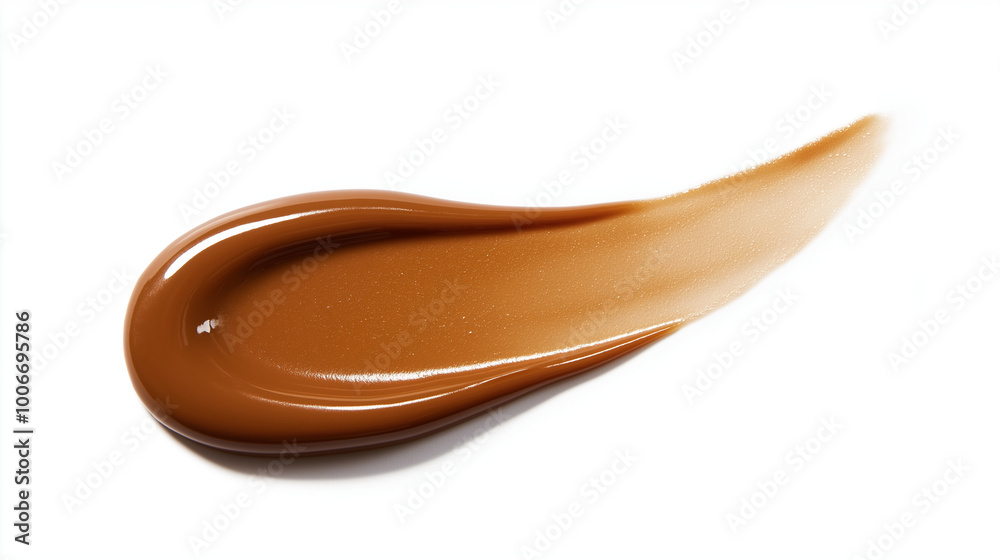 an exquisite swatch of caramel latte liquid foundation on a pristine white background