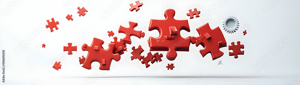 Levitating Puzzle Piece and Gear Isolated on White Background - Vector Illustration of Compliance and Teamwork Integration for Business Operations Infographics Levitating Puzzle Piece and Gear Isolated on White Background - Vector Illustration of Compliance and Teamwork Integration for Business Operations Infographics